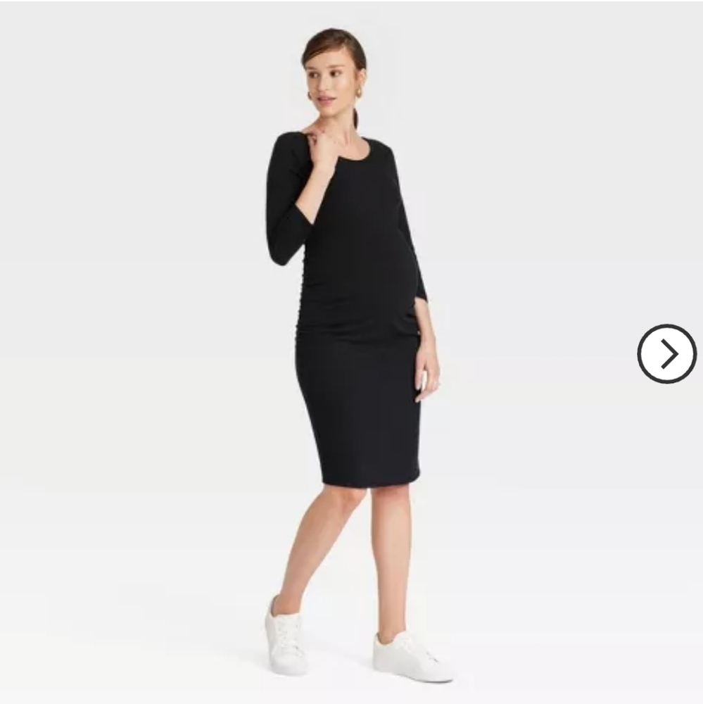 MATERNITY 3/4 Sleeve Essential T Shirt  Dress - Isabel Maternity by Ingrid Black